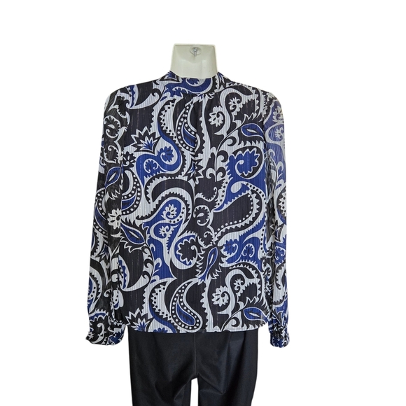 LOFT Black and Blue Patterned Blouse - Picture 5 of 8